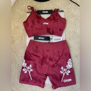 Civil Regime Kelly Seamless sports shorts and bra set in blush red reaper wash